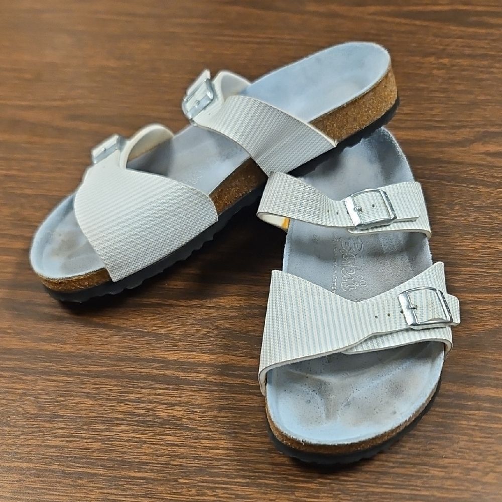Birki’s Striped Sandals • Size 41 • Light Blue & White